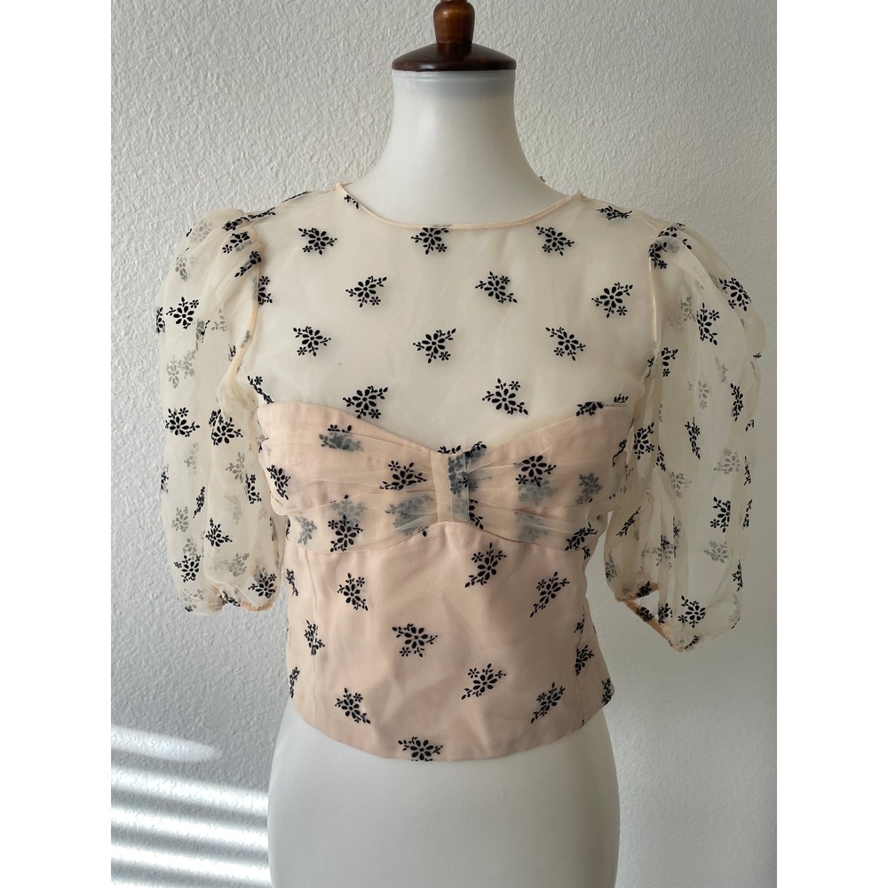 Zara Top Women M Sheer Floral Organza Puff Sleeve Coquette Fairycore NWT